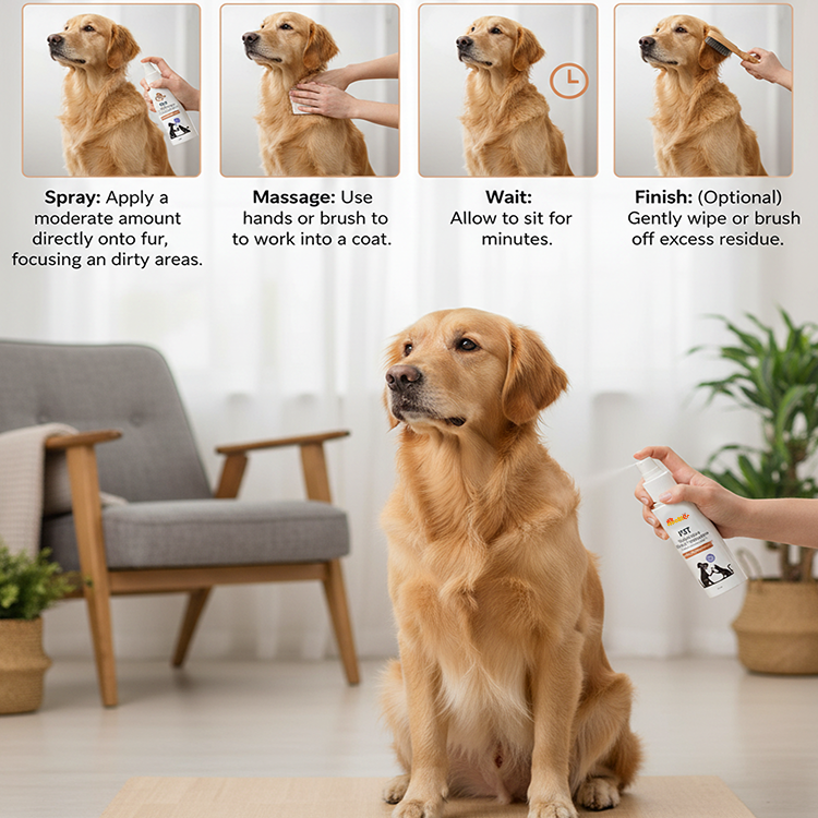 Pet Waterless Spray Shampoo for Dogs & Cats (150 ml) | No-Rinse, Shea Butter & Tea Tree Oil Cleanser for Soft, Fresh Coats